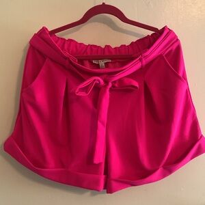 Hot pink shorts tie at the waist cuffed pull up